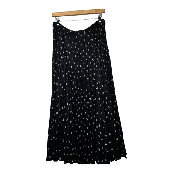 Vince Women’s Tossed Ditsy Floral Pleated Midi Flowy Skirt Black & Cream | Sz 10 - Picture 1 of 11